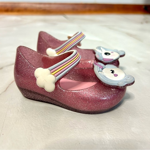 Mini Melissa Pink Glitter Unicorn Shoes Girls Size 5 Sandals - Picture 6 of 9